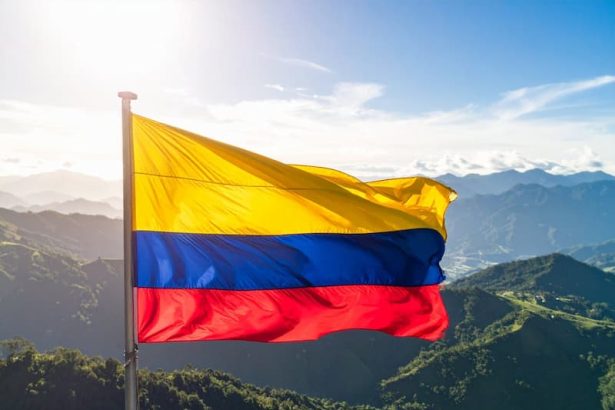 Le drapeau colombien flottant sur les Andes
