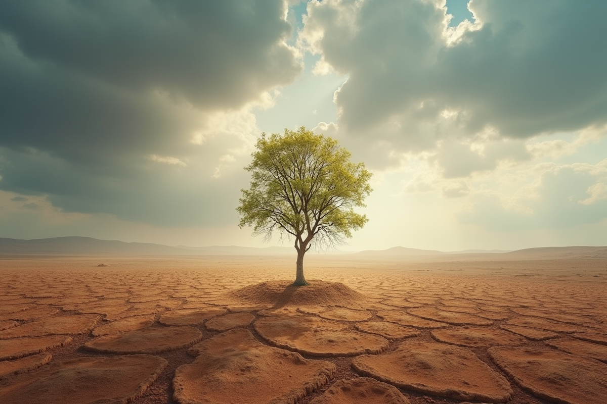 Jeune arbre dans paysage aride symbolisant la résilience
