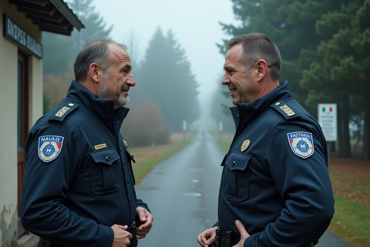 Officiers de frontière discutant près d