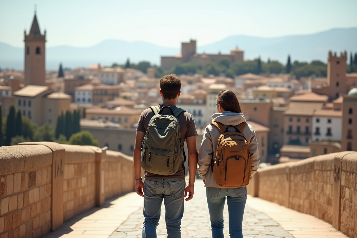Jeune couple admirant le pont romain de Córdoba
