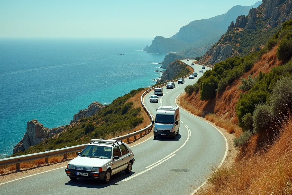 Embouteillage sur la route côtière entre Propriano et Ajaccio en Corse en été