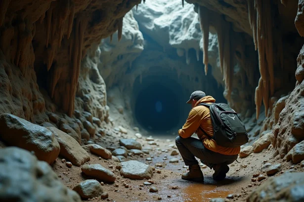 Explorateur dans une grotte souterraine mystérieuse