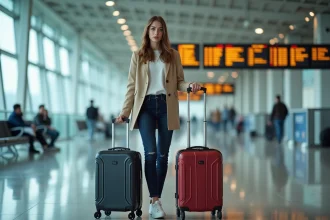 Jeune femme compare valises à l'aéroport