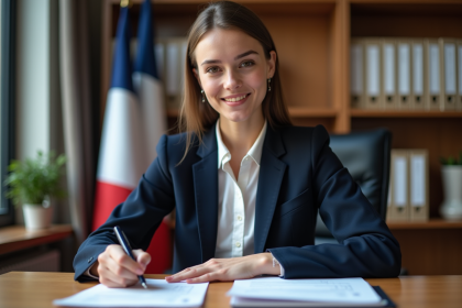 Jeune femme remplissant un formulaire de visa dans un bureau officiel