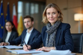 Femme islandaise en réunion professionnelle confiante