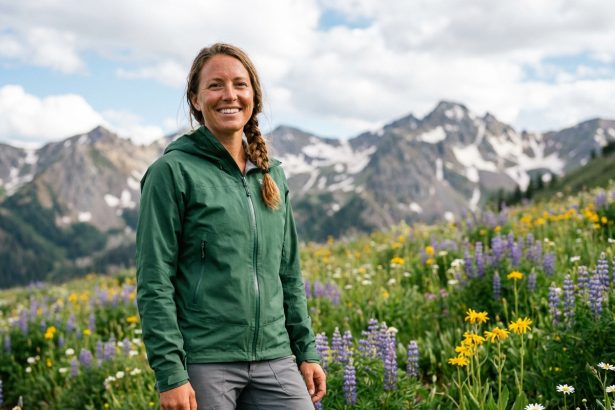 Femme souriante en randonnée dans un alpage alpin