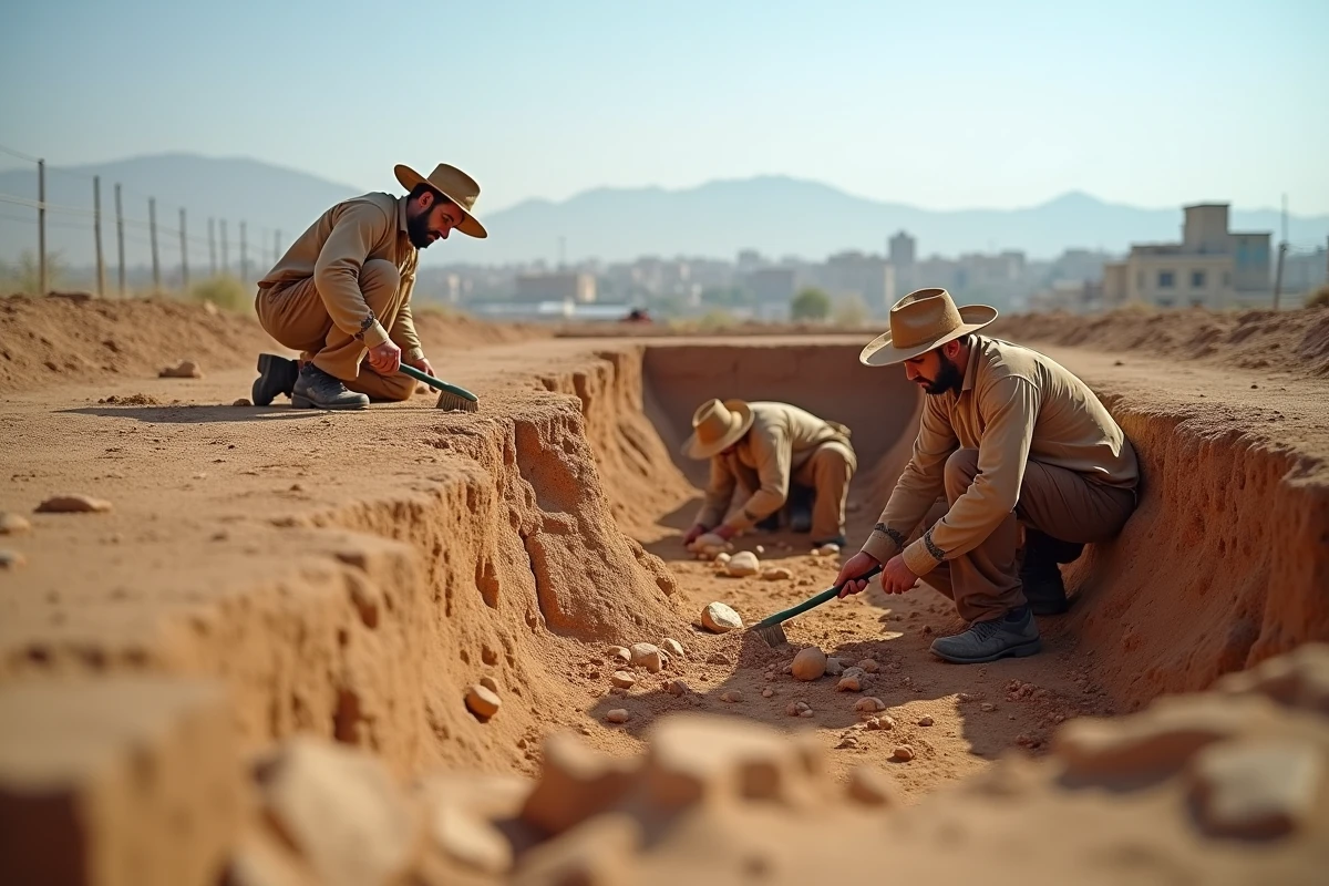 Archéologues travaillant sur le site de fouilles d'Hegmataneh à Hamadan, ancienne cité médique