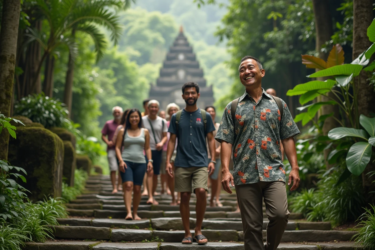 Guide balinais guidant touristes dans la forêt tropicale