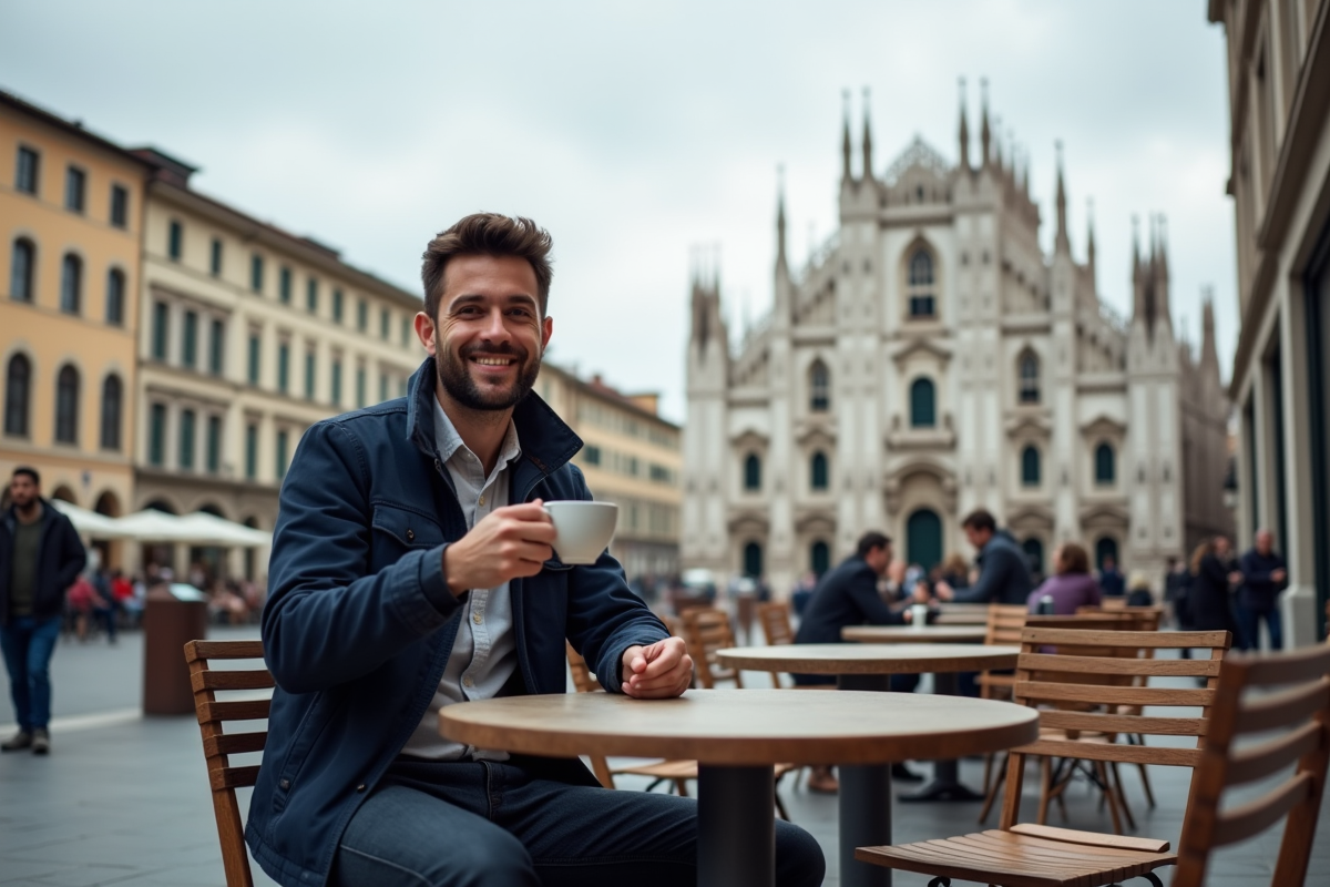 Homme dégustant un espresso à Milan