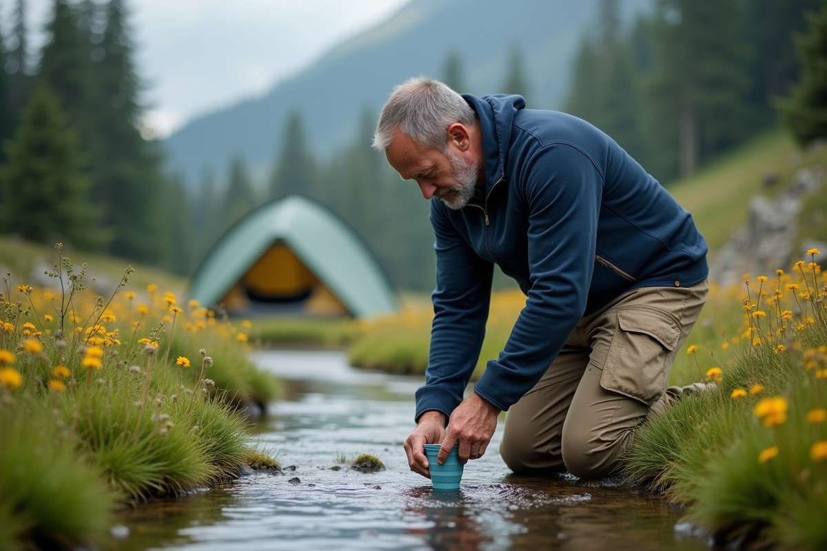 Homme remplissant un gobelet d