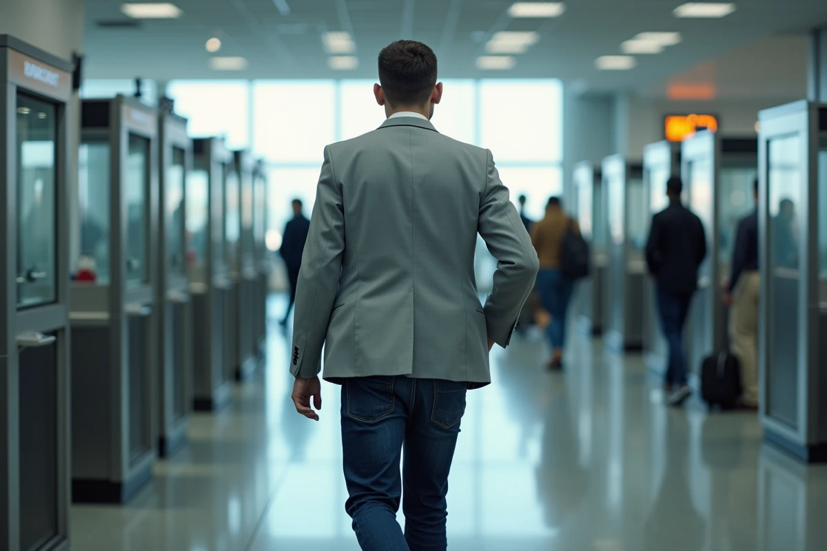 Jeune homme passant la sécurité à l