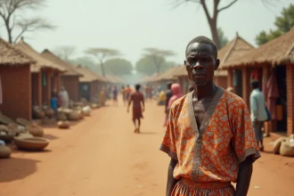 Homme sud-soudanais en marché coloré de Koriom