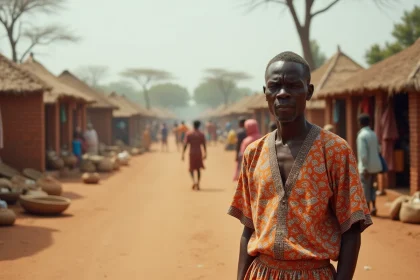 Homme sud-soudanais en marché coloré de Koriom