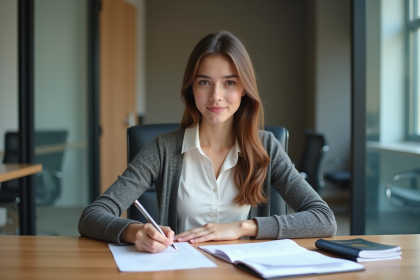 Jeune femme remplissant un formulaire de visa au bureau