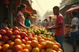 Marché cambodgien au matin avec fruits frais et locaux