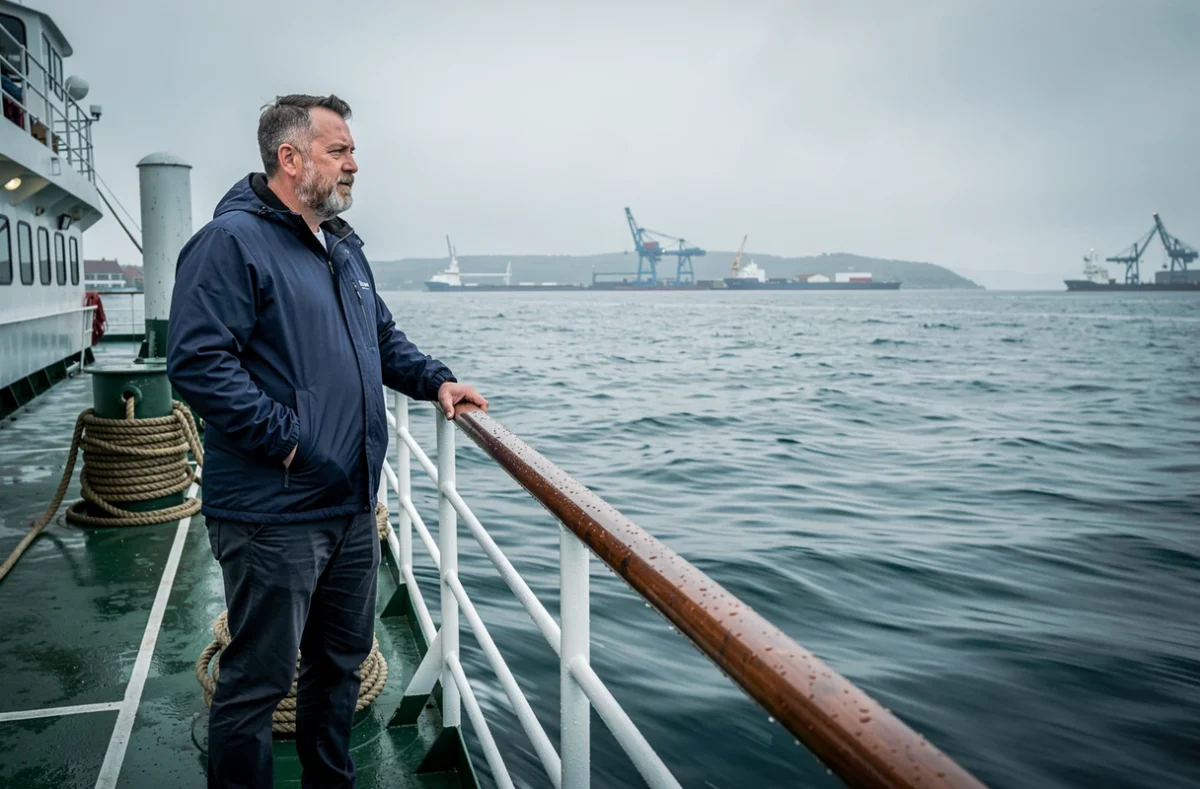 Passager sur le pont d'un ferry en mer, profitant d'une traversée réservée via DirectFerry à prix réduit