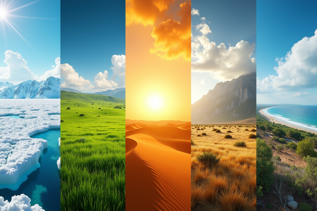Cinq paysages climats différents en panneaux verticaux