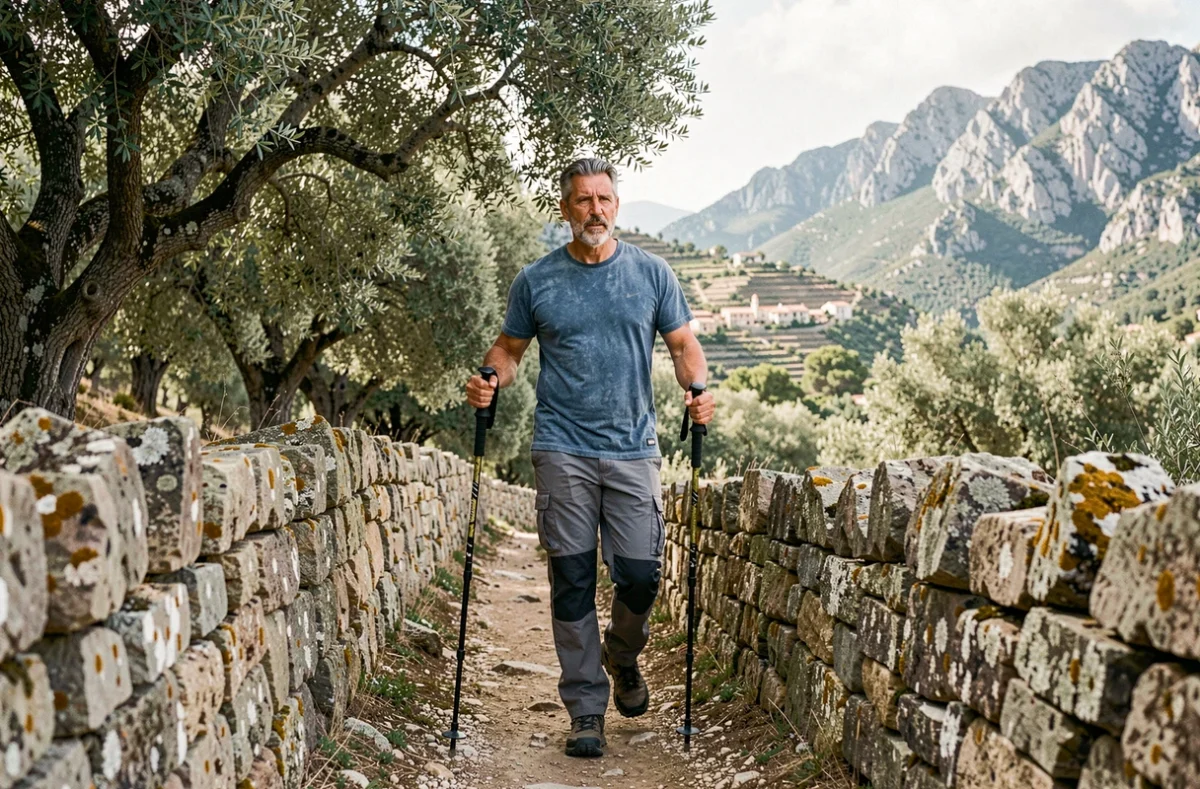 Randonneur masculin sur un sentier de montagne de la Serra de Tramuntana à Majorque