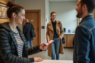 Jeune femme à la réception d'un hôtel à Strasbourg