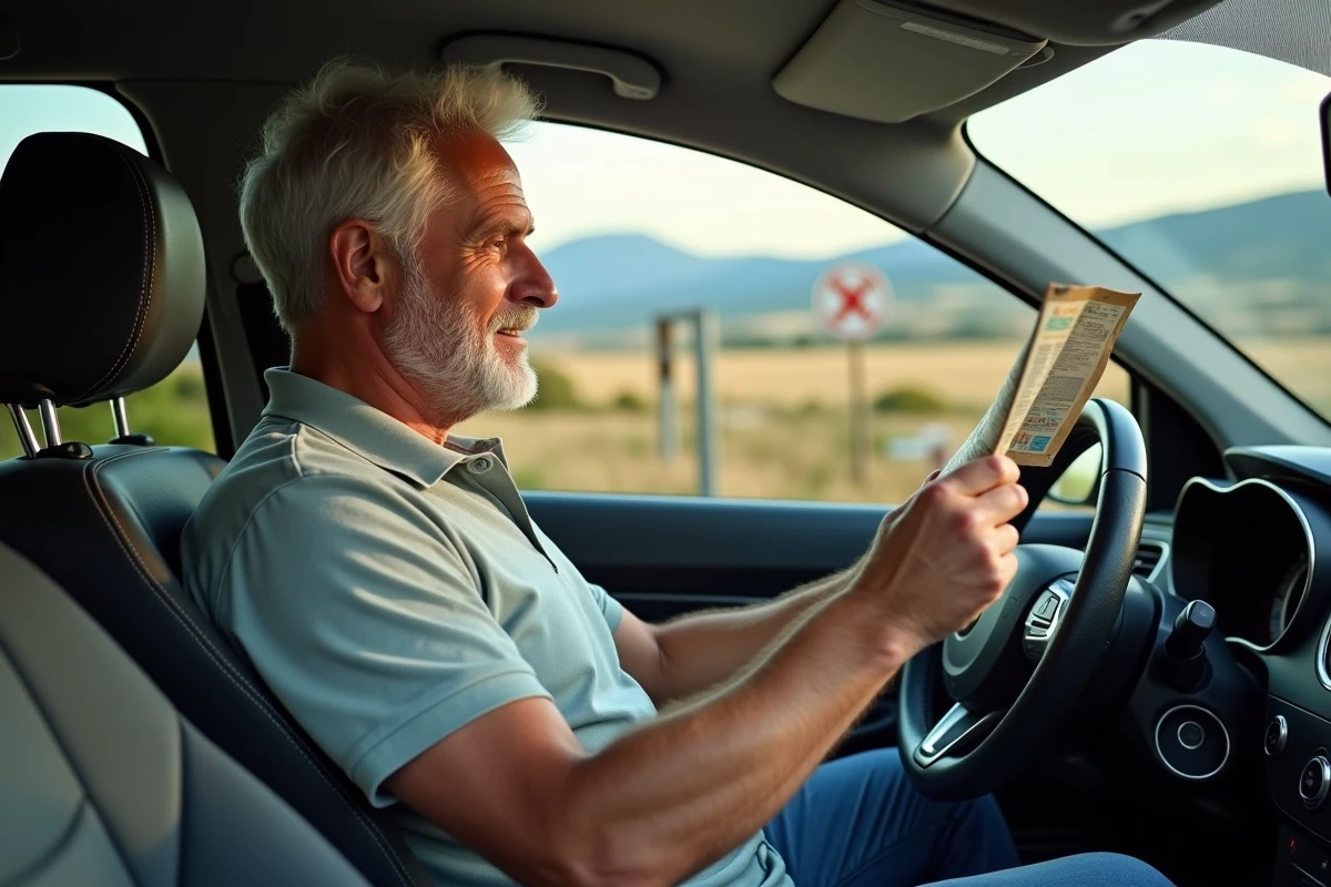 Homme voyageant en voiture près de la frontière espagnole
